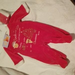 NWT Winnie the Pooh red and white Holiday Christmas outfit size 0-3 months.